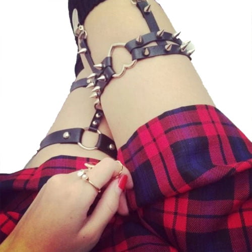 Womens Elastic Gothic Rivet Leather Garter Belt Leg Harness Thigh Ring Strap